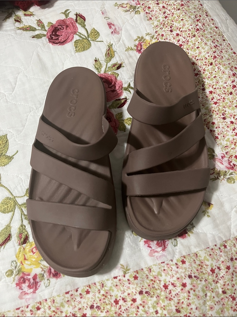 CROCS Women's Mauve Brown Multi-Strap Slide Sandals. Wore once!!